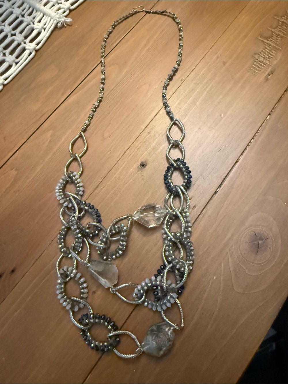 Chan Luu Multi-Strand Silver-Tone and Crystal Bead Statement Necklace